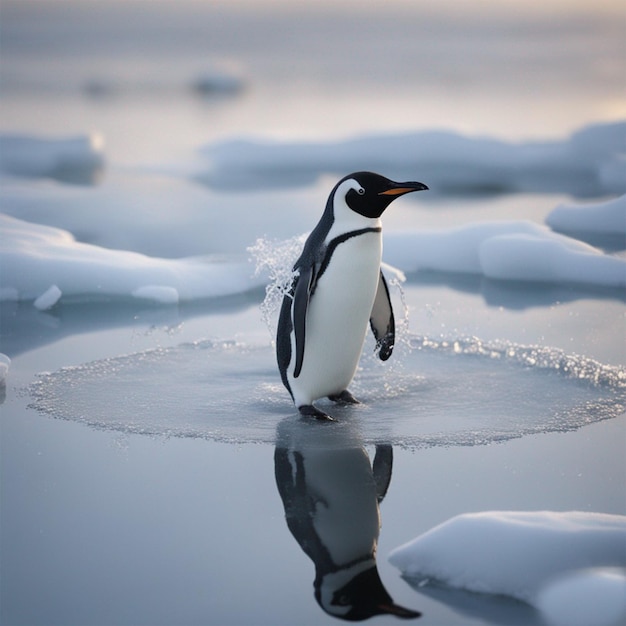 imagen de pingüino en agua congelada generada por ai