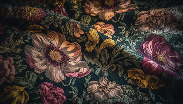 Imagen pintada con un patrón floral en un papel tapiz antiguo generado por IA