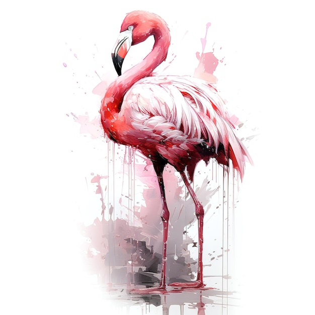 Imagen de pintar flamenco sobre fondo blanco Pájaro Vida silvestre Animales Ilustración IA generativa