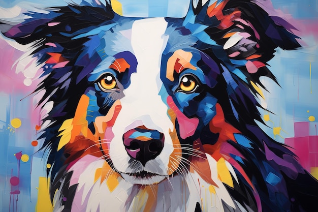 Imagen de pintura de cabeza de perro border collie Animales de compañía Ilustración IA generativa