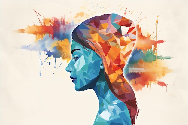 imagen de pintura colorida abstracta de un concepto de problema de salud mental femenino