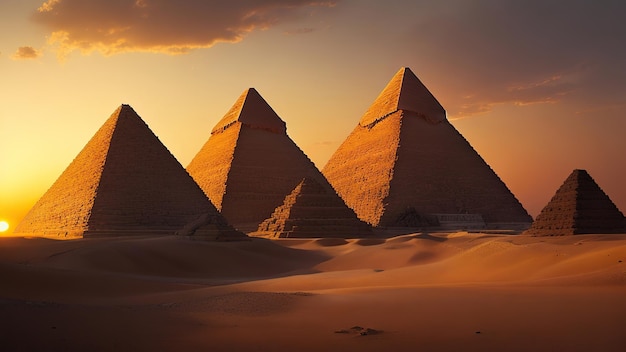 imagen de las pirámides egipcias en la suave y cálida luz del sol poniente