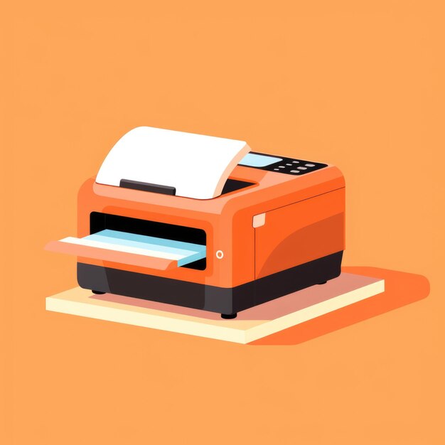 Foto imagen plana de una impresora sobre un fondo naranja icono vectorial sencillo de una impressora ilustración digital