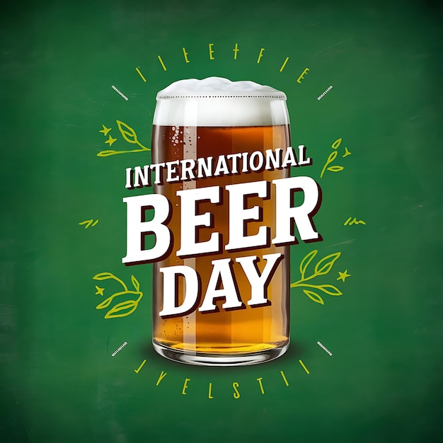 Imagen plana con tipografía Día internacional de la cerveza