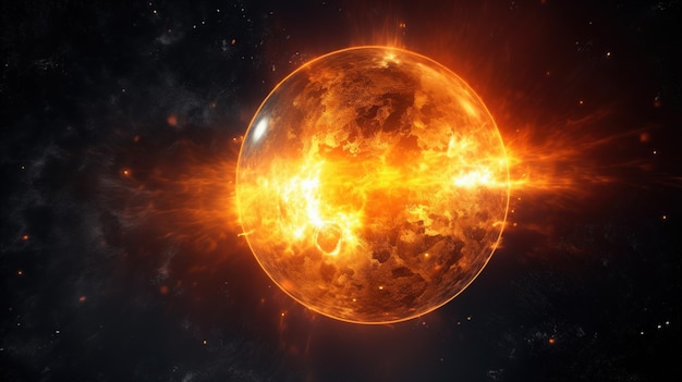 Una imagen de un planeta con una explosión de fuego.