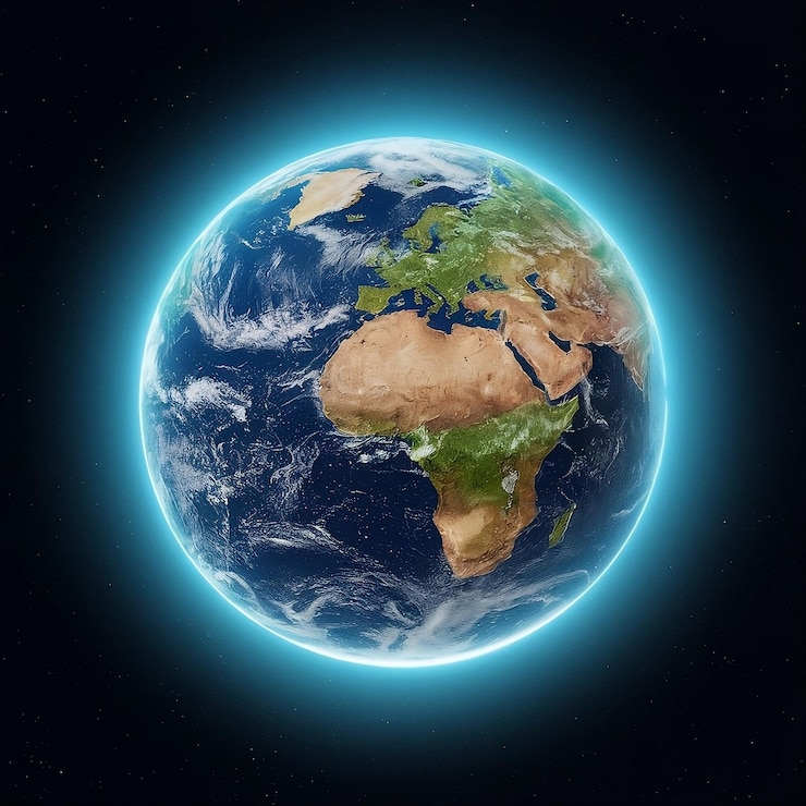 Foto una imagen de un planeta con la tierra en el centro