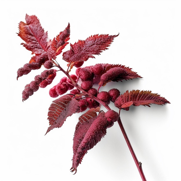 Foto una imagen de una planta con hojas rojas y una baya roja.