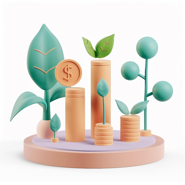 una imagen de una planta y una pila de monedas con el signo de dólar en ella