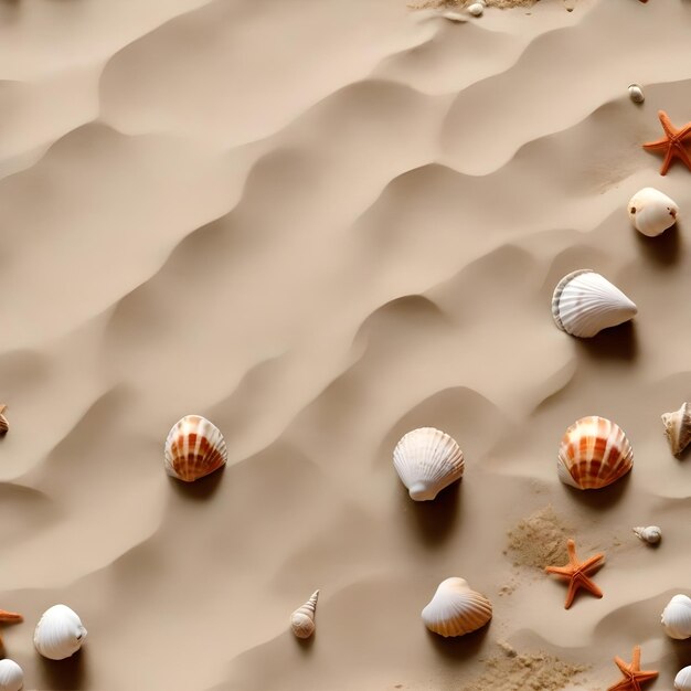 Imagen de una playa de arena con conchas marinas