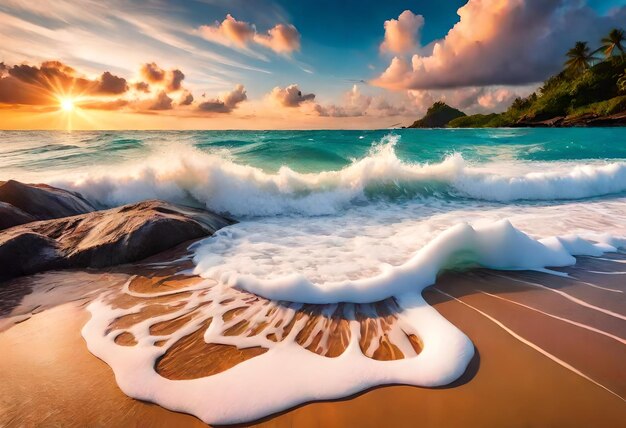 Foto una imagen de una playa con la palabra mar en ella