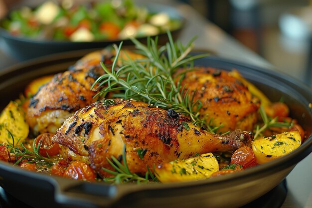 Imagen de pollo asado entero en un plato