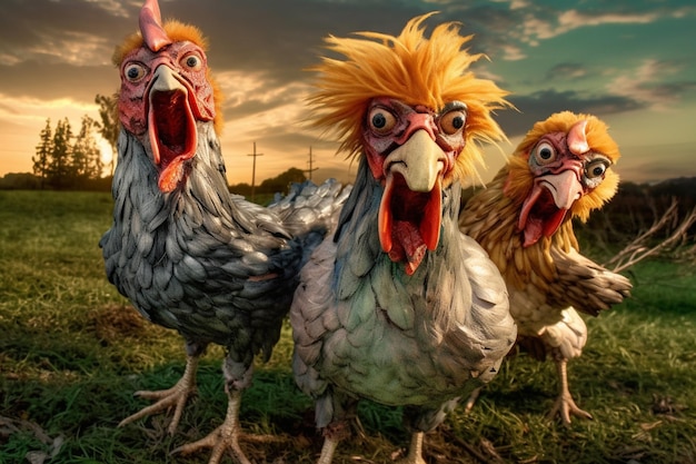 Una imagen de pollos con la palabra pollo en ella