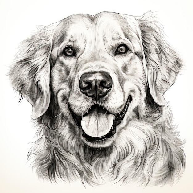 Imagen prediseñada dibujada a mano de una cara de Golden Retriever para Coloring Book AI generado