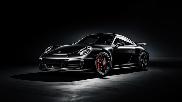 Imagen de prensa de un Porsche 911 de pie en un estudio de sesiones de fotos en blanco y negro