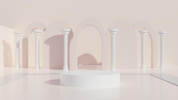 Imagen de presentación en 3d del soporte de podio blanco y el elemento clásico del pilar de estilo romano para cosméticos u otro producto de representación en 3D