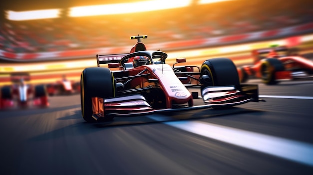 Imagen de primer plano de una carrera de Fórmula Uno en el borrón de movimiento rápido