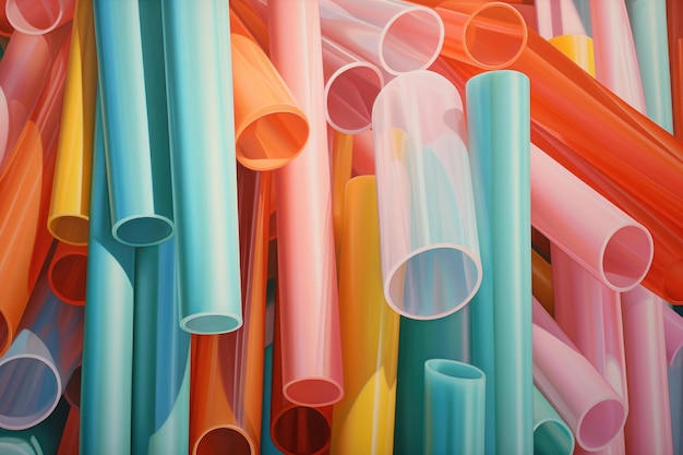 Imagen de primer plano colorida de tubos de plástico pastel Generar ai