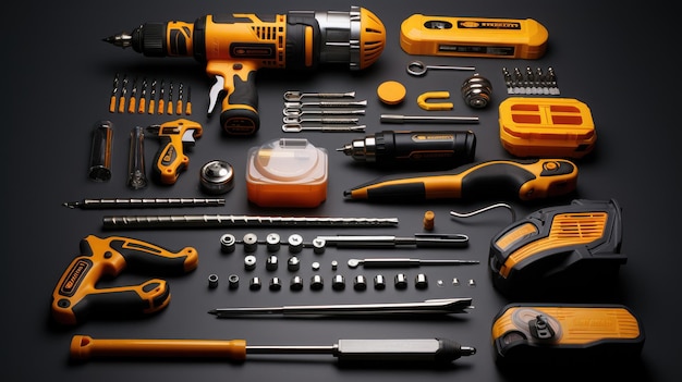 Una imagen de primer plano de un conjunto de herramientas de construcción