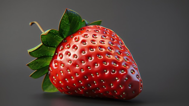 Una imagen en primer plano de una fresa madura la fresa es roja y jugosa con hojas verdes la fresa está sentada sobre un fondo blanco