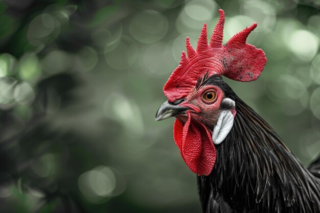 Foto imagen en primer plano de un gallo con un peine rojo vibrante adecuado para proyectos temáticos de granjas o animales