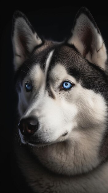 En esta imagen de primer plano se muestra un perro husky con ojos azules.