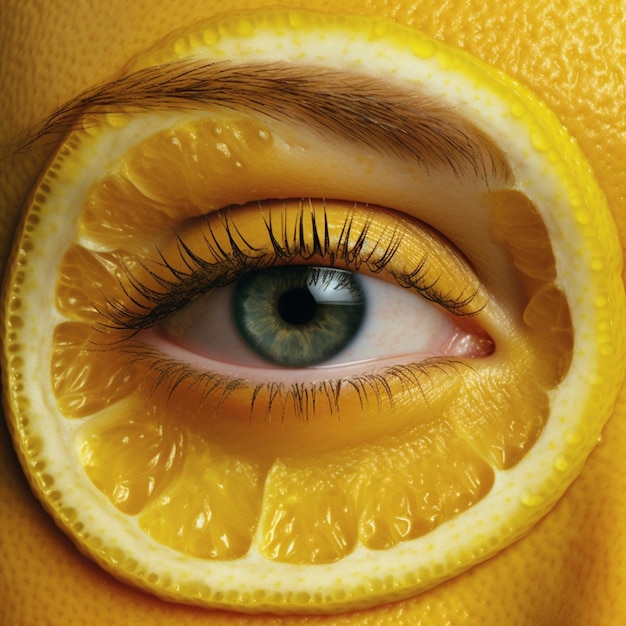 Foto imagen de primer plano del ojo de una mujer hermosa con limón