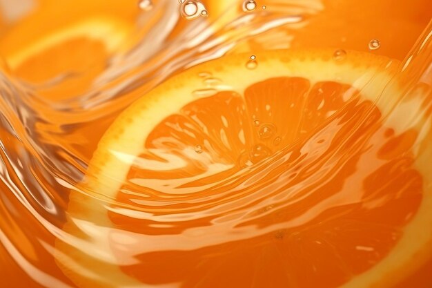 Imagen en primer plano de las ondas del jugo de naranja