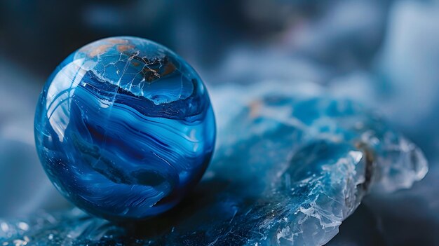 Imagen en primer plano de una pieza de una pelota de mármol azul