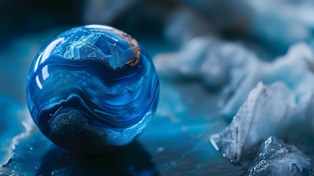 Imagen en primer plano de una pieza de una pelota de mármol azul