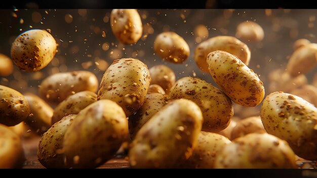 Foto una imagen en primer plano de una pila de patatas las patatas no están cocidas y tienen una piel marrón claro