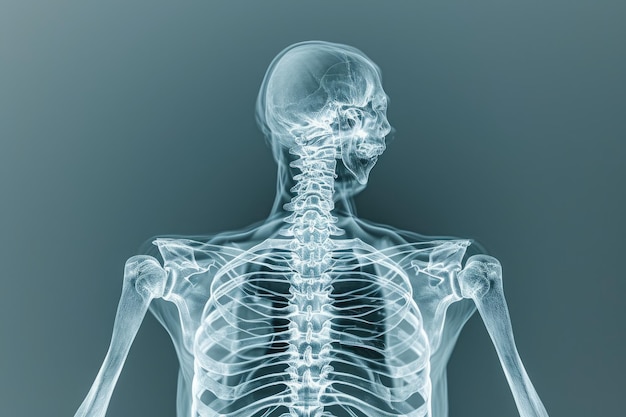 Foto una imagen de primer plano que revela los detalles intrincados del esqueleto de una persona vista esquelética de una escápula humana a través de rayos x 3d generada por ia