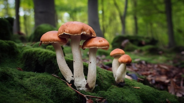 Imagen de primer plano de setas en crecimiento en el bosque durante el día