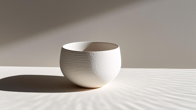 Imagen de primer plano de una textura cerámica blanca resaltada por la luz solar, generada por la IA.