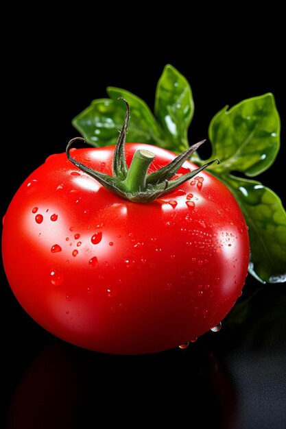 Imagen en primer plano de un tomate con gotas de agua