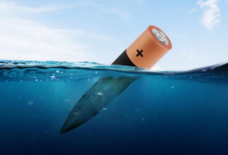 Imagen publicitaria de batería y bala arrojada al mar.