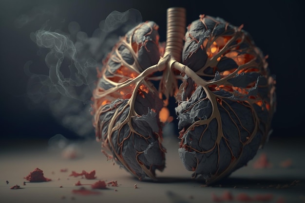 Imagen de pulmones humanos dañados por el tabaco y el tabaquismo día libre de tabaco día mundial sin tabaco dejar de fumar Salud matar mal estilo de vida