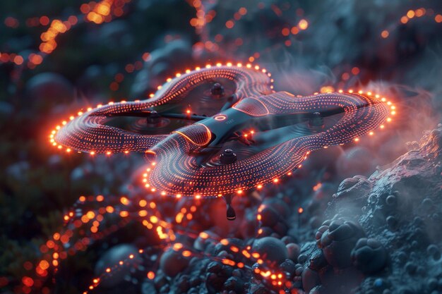 Foto una imagen de un pulpo con luces naranjas en él