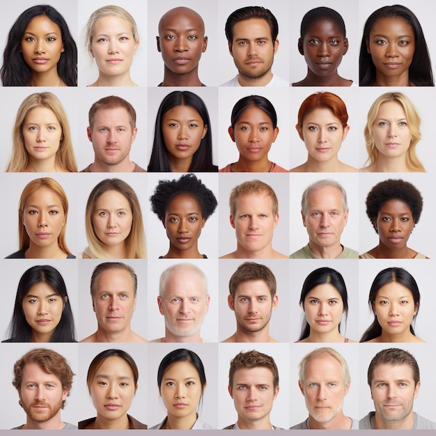 Foto una imagen que muestra la cuadrícula de los rostros de muchas personas diferentes de diferentes etnias