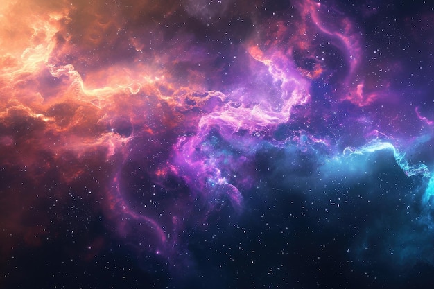 Foto una imagen que muestra un espacio vibrante y dinámico lleno de numerosas estrellas y nubes giratorias renderización futurista de una distante nube de nebulosa colorida generada por ia