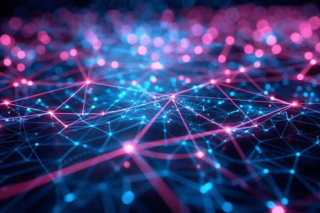 Imagen que muestra el fondo de la tecnología digital abstracta con nodos y líneas interconectados en azul a