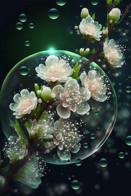 Imagen de un ramo de flores en un ai generativo de burbujas.