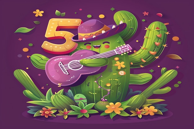 una imagen de una rana con una guitarra y flores