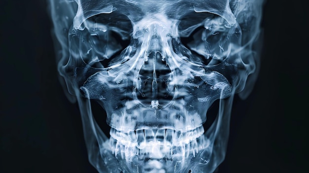 Imagen de rayos X de cráneo humano con dientes y dientes visibles Ilustraciones generativas de IA