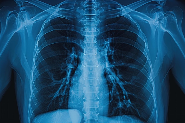 Foto una imagen de rayos x del pecho humano que muestra las estructuras óseas
