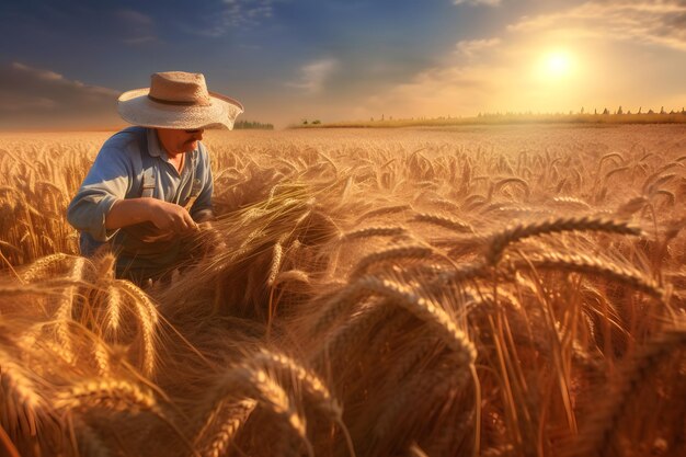 Una imagen realista de un agricultor trabajando en un campo.