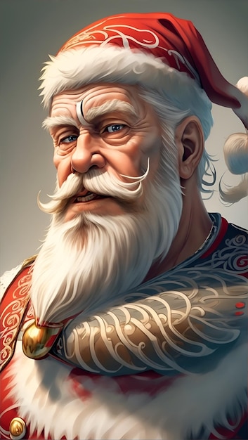 imagen realista anciano con barba blanca con ropa de Papá Noel ojos claros caucásicos y ha