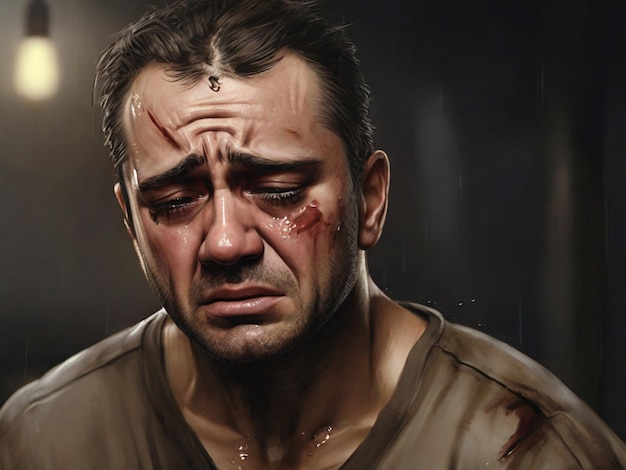 Imagen realista de hombres llorando