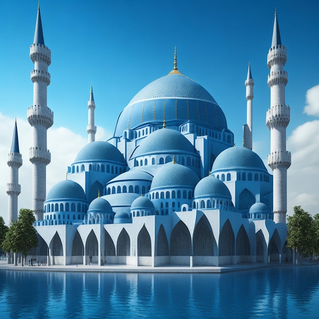Imagen realista de la mezquita azul en 3D