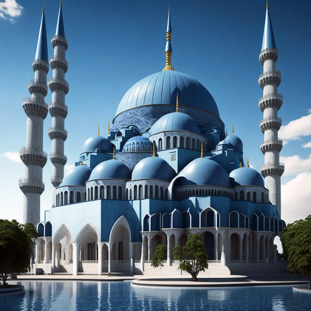 Imagen realista de la mezquita azul en 3D