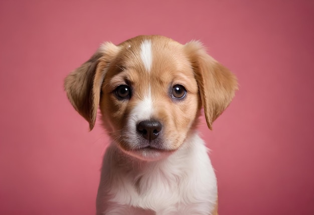 imagen realista de un perro bebé con fondo rosa